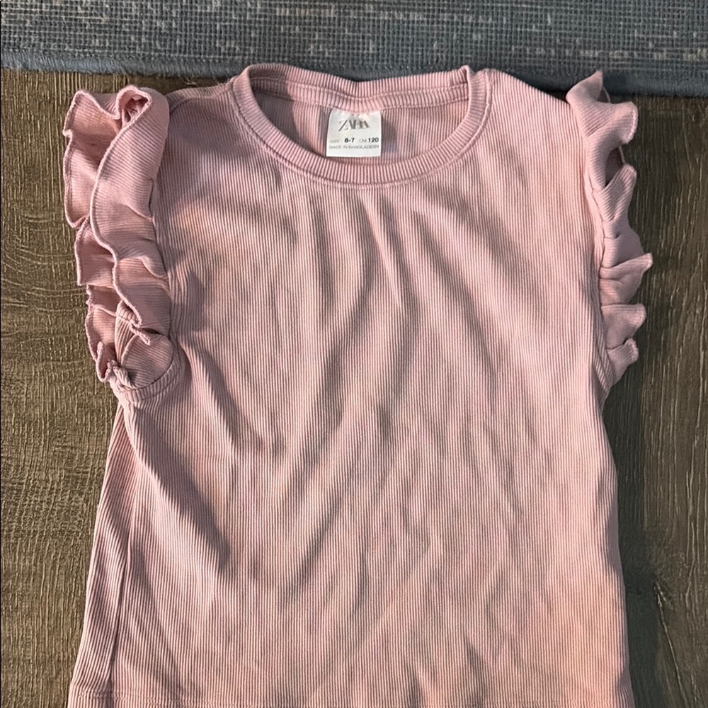 Zara Kids Pink Ruffle Sleeve Ribbed Top